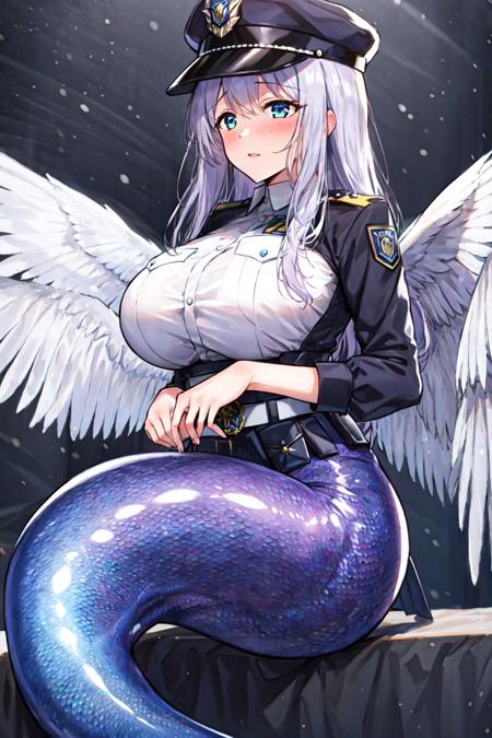 02488-1396476240-masterpiece,best quality,  1girl,mermaid,  ,wings,white background, police uniform, police hat,.png